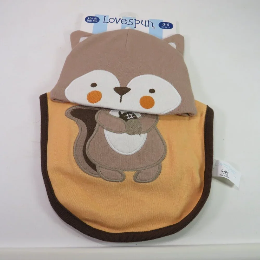 Love Spun Hat & Bib Squirrel or Chipmunk Animal (could use as Halloween Costume)